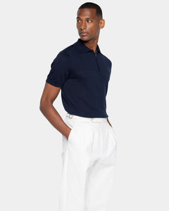 Maglia mezza manica Polo Zip tinta unita blu Cotone biologico e Seta Mulberry | Filatori