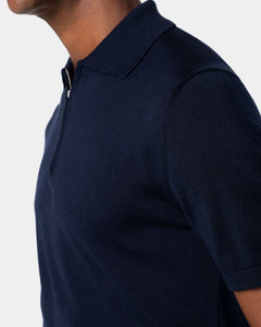 Maglia mezza manica Polo Zip tinta unita blu Cotone biologico e Seta Mulberry | Filatori