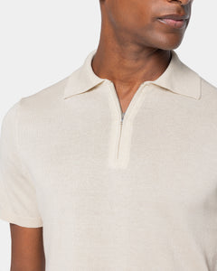 Maglia mezza manica Polo Zip tinta unita sabbia Cotone biologico e Seta Mulberry | Filatori