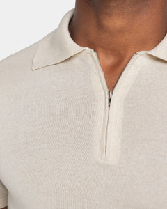 Maglia mezza manica Polo Zip tinta unita sabbia Cotone biologico e Seta Mulberry | Filatori