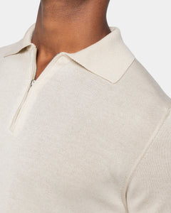 Maglia mezza manica Polo Zip tinta unita sabbia Cotone biologico e Seta Mulberry | Filatori