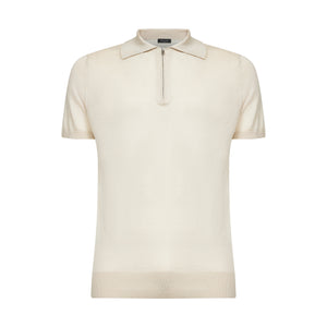 Maglia mezza manica Polo Zip tinta unita sabbia Cotone biologico e Seta Mulberry | Filatori