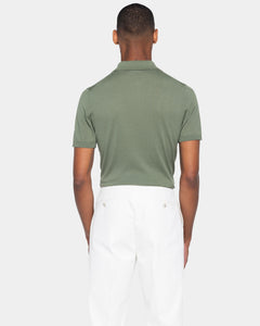 Maglia mezza manica Polo Zip tinta unita verde militare Cotone biologico e Seta Mulberry | Filatori