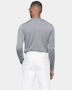 Grey Long Sleeved Crewneck Knitwear in Extrafine Merino Wool and Silk | Filatori