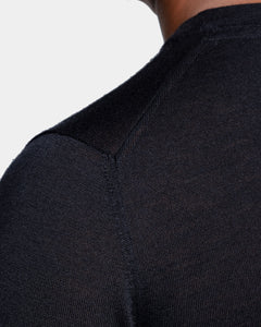 Black Long Sleeved Crewneck Knitwear in Extrafine Merino Wool and Silk | Filatori