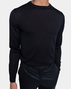 Black Long Sleeved Crewneck Knitwear in Extrafine Merino Wool and Silk | Filatori