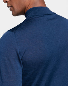 Blue Long Sleeved Highneck Knitwear in Extrafine Merino Wool and Silk | Filatori