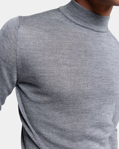 Grey Long Sleeved Highneck Knitwear in Extrafine Merino Wool and Silk | Filatori