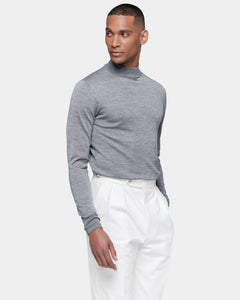 Grey Long Sleeved Highneck Knitwear in Extrafine Merino Wool and Silk | Filatori