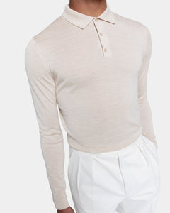 Beige Long Sleeved Polo Knitwear in Extrafine Merino Wool and Silk | Filatori