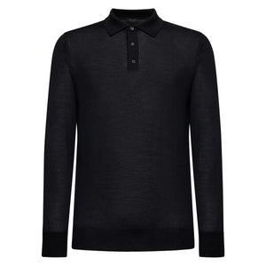 Black Long Sleeved Polo Knitwear in Extrafine Merino Wool and Silk | Filatori