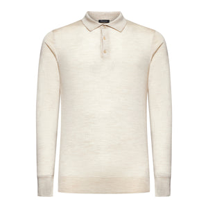 Beige Long Sleeved Polo Knitwear in Extrafine Merino Wool and Silk | Filatori