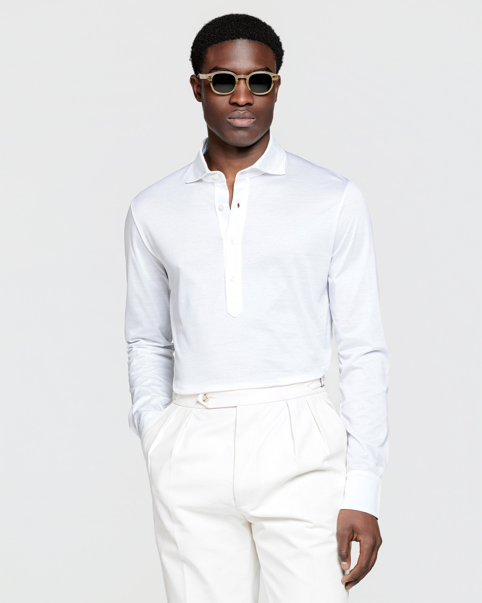Polo Camicia manica lunga tinta unita Bianca 100% Cotone egiziano | Filatori