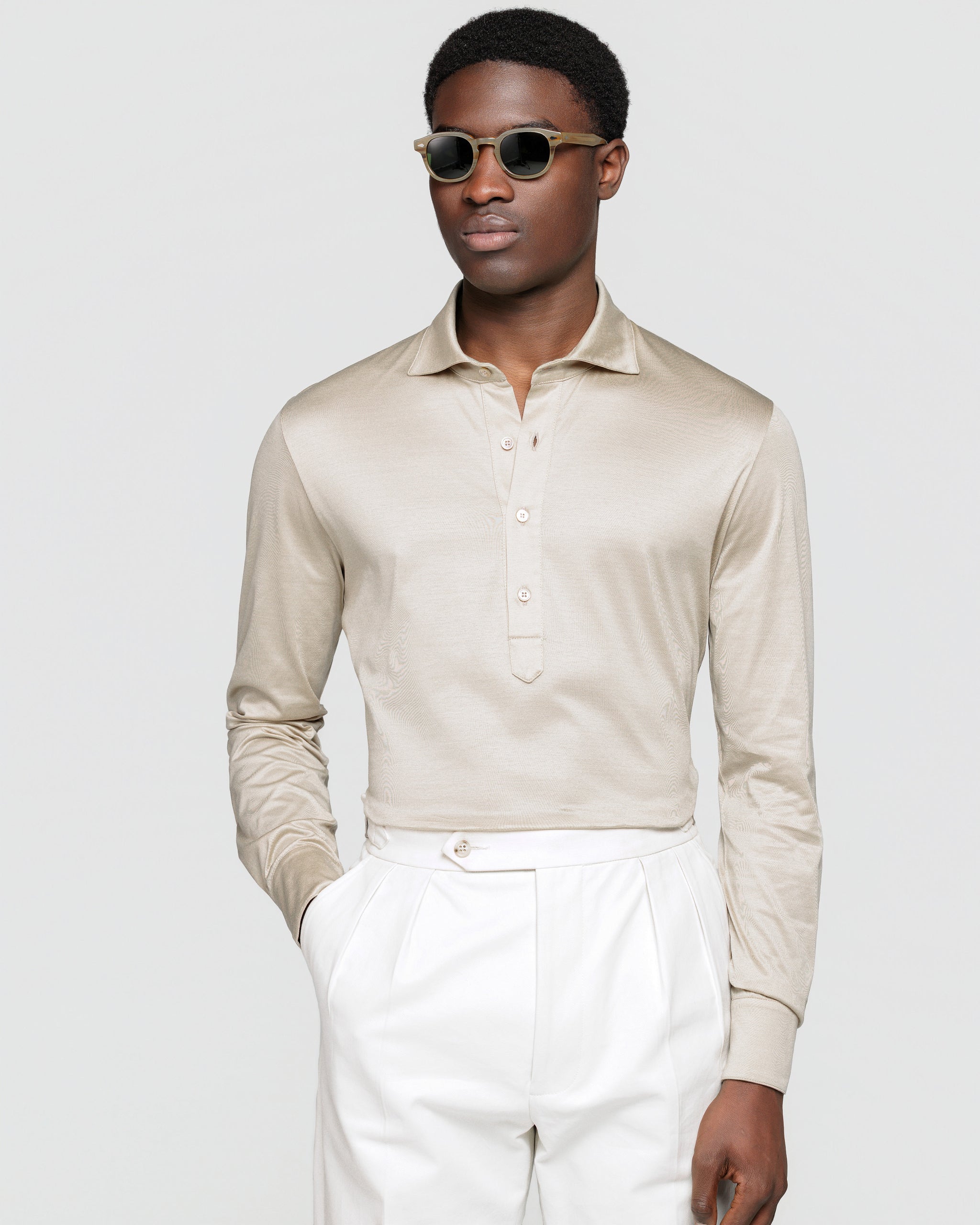 Polo Camicia manica lunga tinta unita Sabbia 100% Cotone egiziano | Filatori