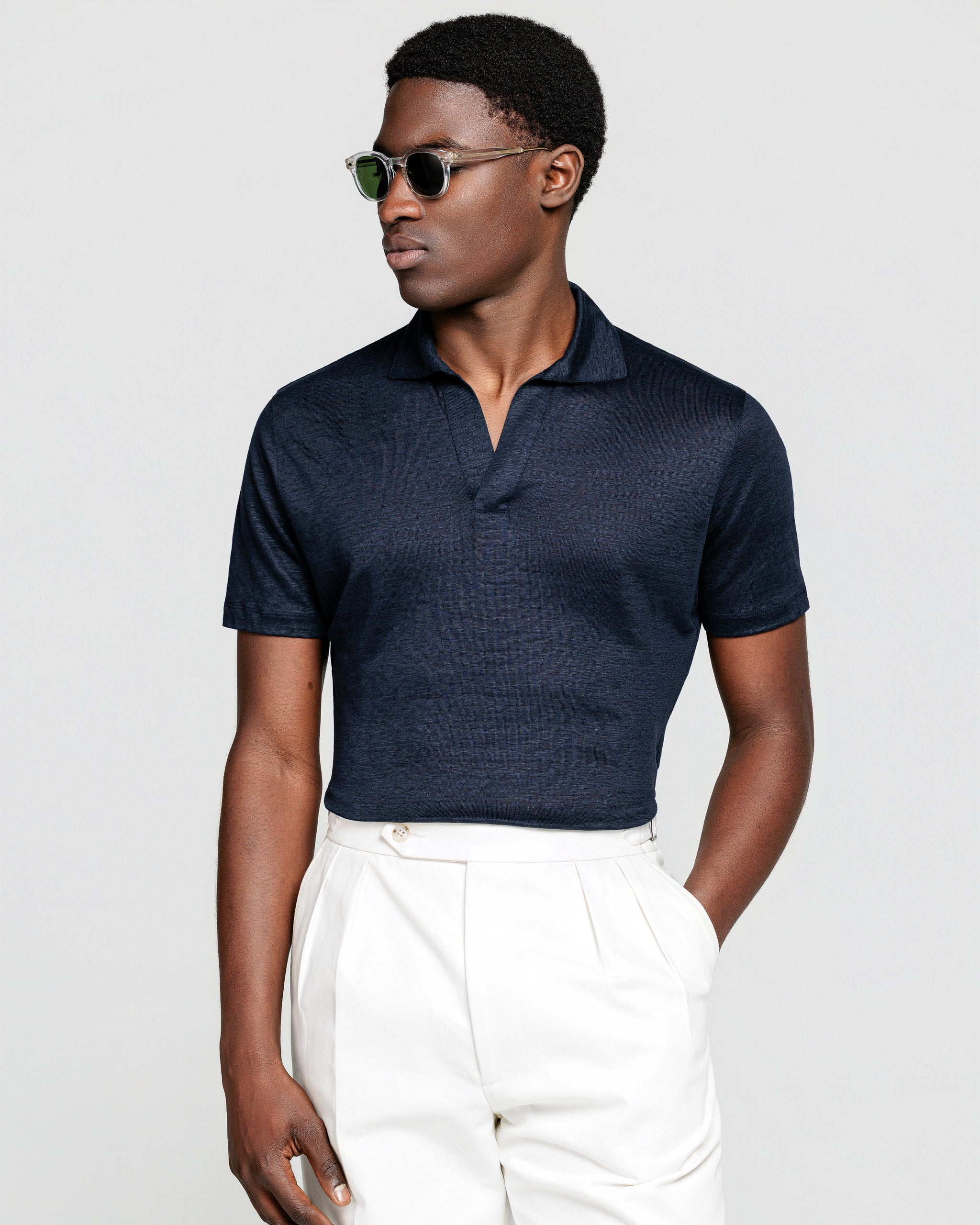 Polo senza bottoni manica corta tinta unita Blu 100% Masters of Linen | Filatori