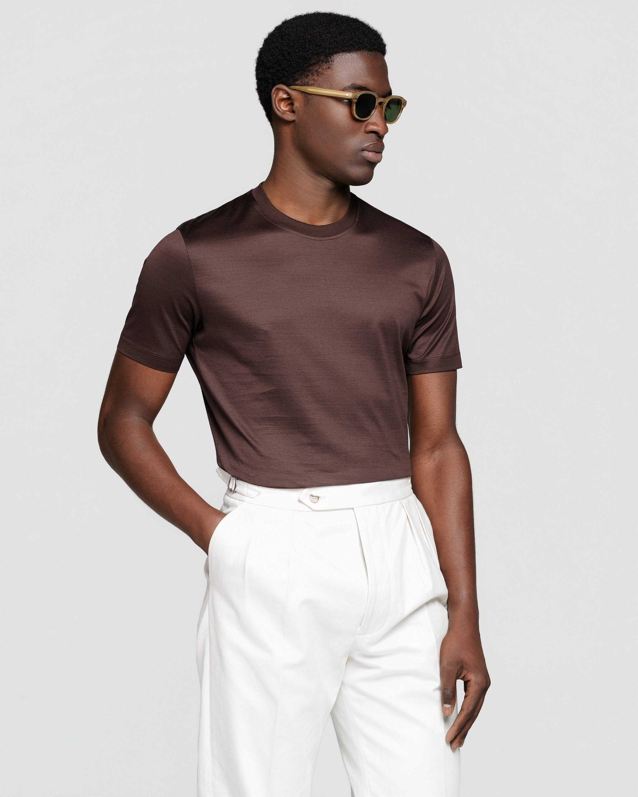 T shirt manica corta tinta unita Marrone 100% Cotone egiziano | Filatori