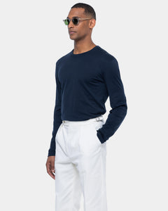 Blue Soft Long Sleeved T-Shirt Silk Cotton | Filatori 
