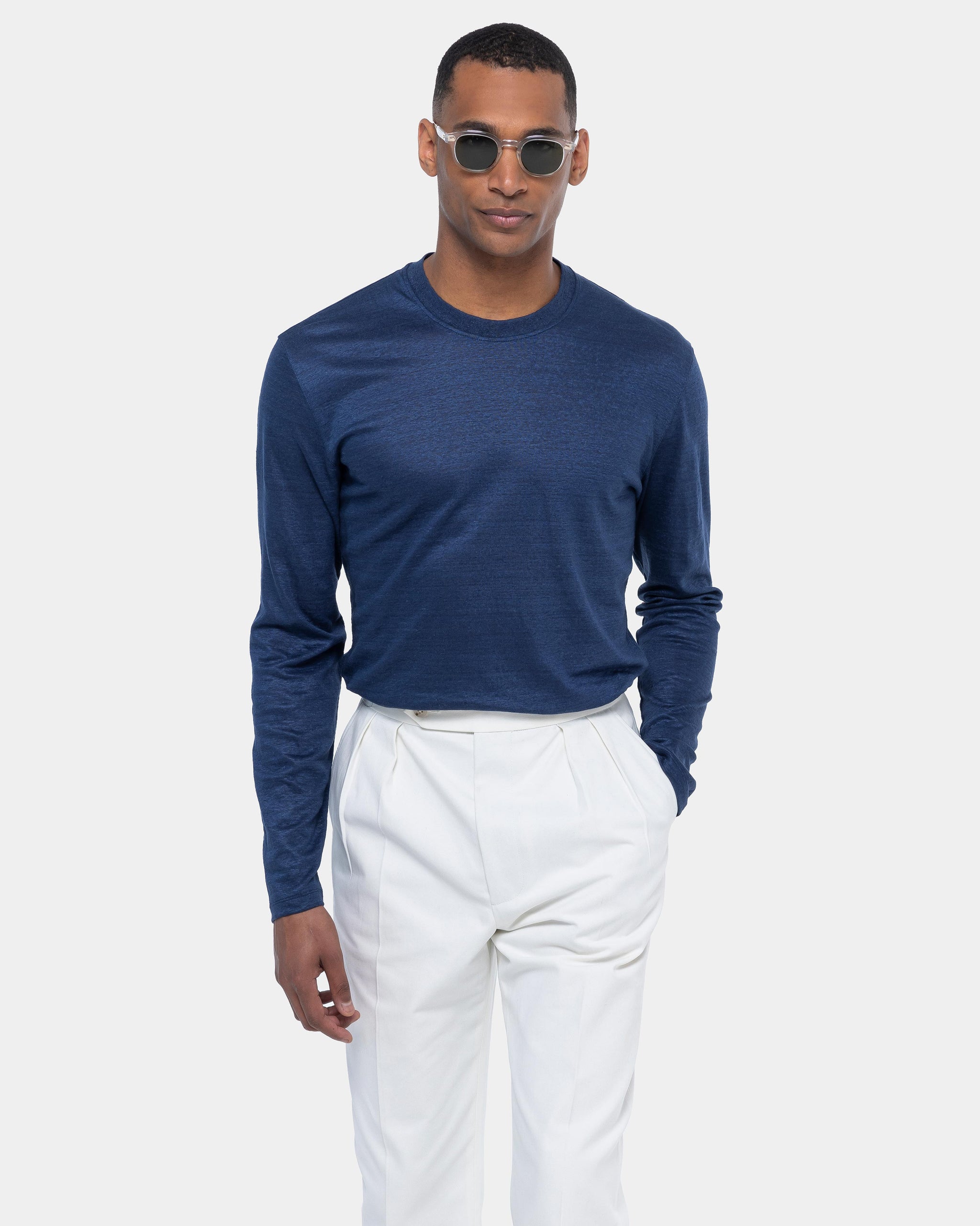 Blue Long Sleeved T-Shirt 100% European Linen | Filatori 