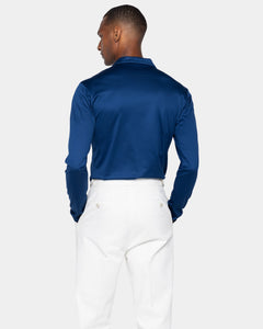 Polo senza bottoni manica lunga tinta unita Blu Marino 100% Cotone egiziano | Filatori