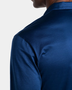 Polo senza bottoni manica lunga tinta unita Blu Marino 100% Cotone egiziano | Filatori