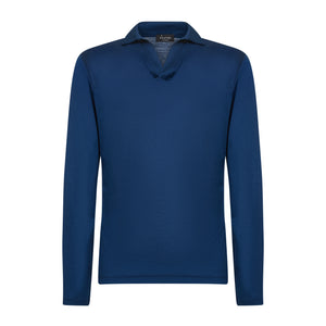 Polo senza bottoni manica lunga tinta unita Blu Marino 100% Cotone egiziano | Filatori