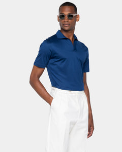 Polo senza bottoni manica corta tinta unita Blu Marino 100% Cotone egiziano | Filatori