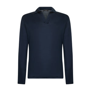 Polo senza bottoni manica lunga tinta unita Blu 100% Cotone egiziano | Filatori