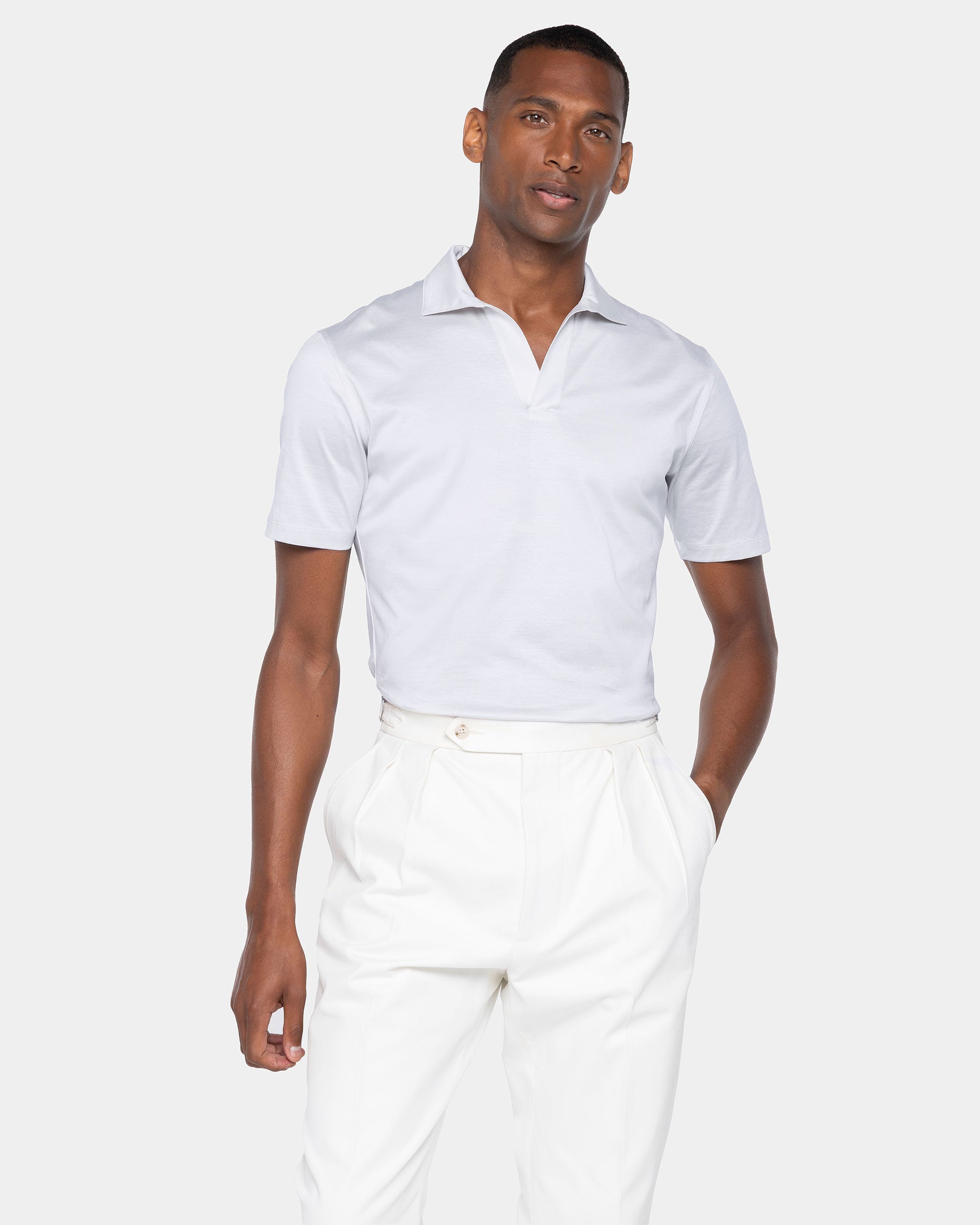 Polo senza bottoni manica corta tinta unita Grigio Perla 100% Cotone egiziano | Filatori