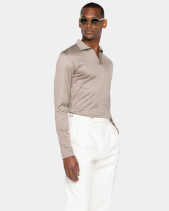 Taupe Long Sleeve Buttonless Polo 100% Egyptian Cotton | Filatori