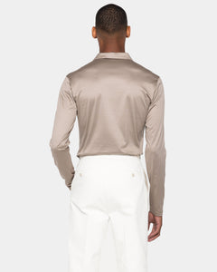 Taupe Long Sleeve Buttonless Polo 100% Egyptian Cotton | Filatori