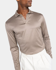 Taupe Long Sleeve Buttonless Polo 100% Egyptian Cotton | Filatori