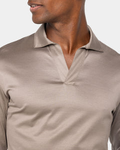 Taupe Long Sleeve Buttonless Polo 100% Egyptian Cotton | Filatori