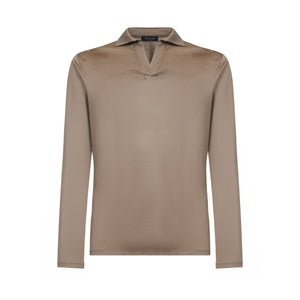 Taupe Long Sleeve Buttonless Polo 100% Egyptian Cotton | Filatori