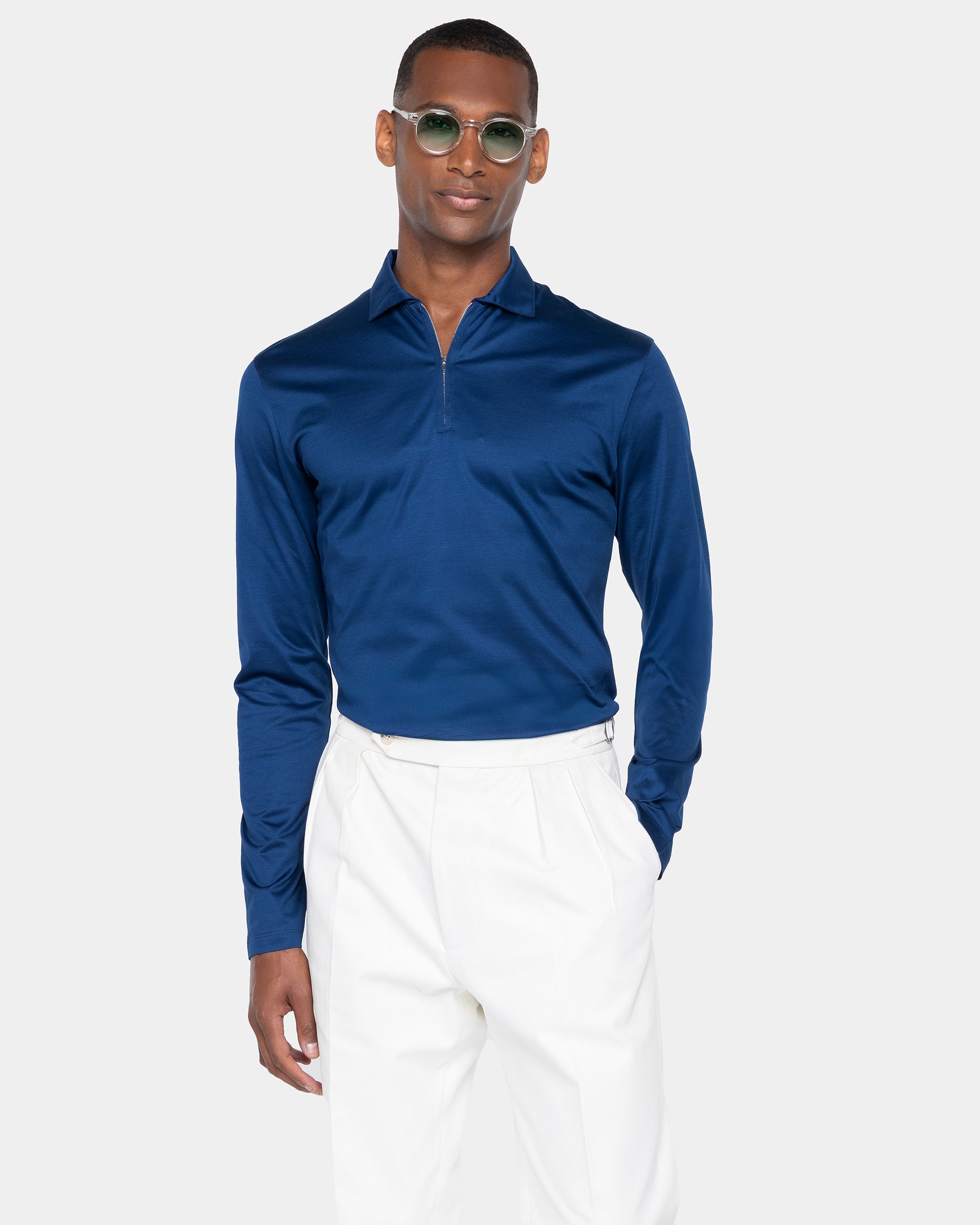 Blue Marine Long Sleeve Half Zip Polo 100% Egyptian Cotton | Filatori