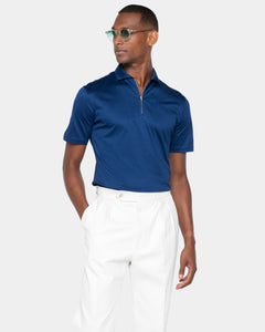 Blue Marine Short Sleeve Half Zip Polo 100% Egyptian Cotton | Filatori