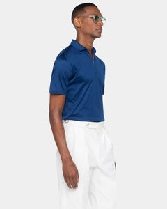 Blue Marine Short Sleeve Half Zip Polo 100% Egyptian Cotton | Filatori