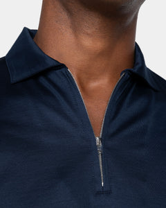 Polo mezza zip manica lunga tinta unita Blu 100% Cotone egiziano | Filatori