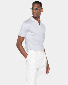 Pearl Grey Short Sleeve Half Zip Polo 100% Egyptian Cotton | Filatori