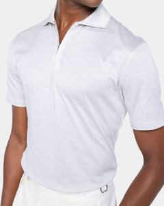 Pearl Grey Short Sleeve Half Zip Polo 100% Egyptian Cotton | Filatori