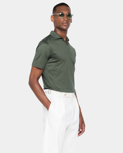 Polo mezza zip manica corta tinta unita Verde Militare 100% Cotone egiziano | Filatori