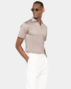 Taupe Short Sleeve Half Zip Polo 100% Egyptian Cotton | Filatori