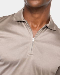 Taupe Short Sleeve Half Zip Polo 100% Egyptian Cotton | Filatori