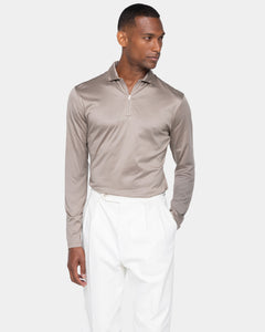 Taupe Long Sleeve Half Zip Polo 100% Egyptian Cotton | Filatori