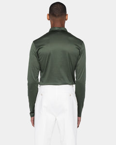 Polo mezza zip manica lunga tinta unita Verde Militare 100% Cotone egiziano | Filatori
