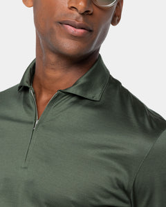Polo mezza zip manica lunga tinta unita Verde Militare 100% Cotone egiziano | Filatori