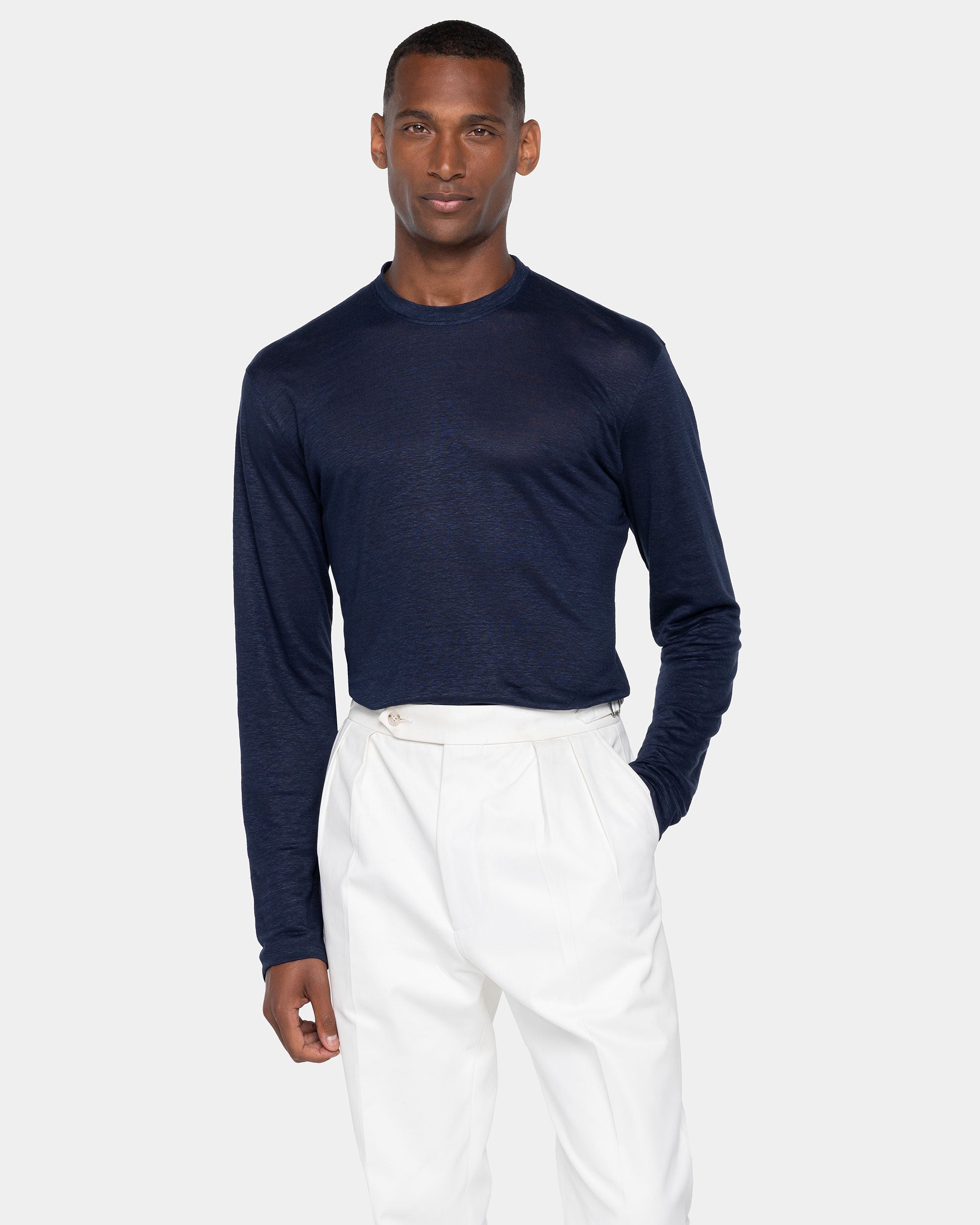 T shirt manica lunga tinta unita Blu 100% Masters of Linen | Filatori