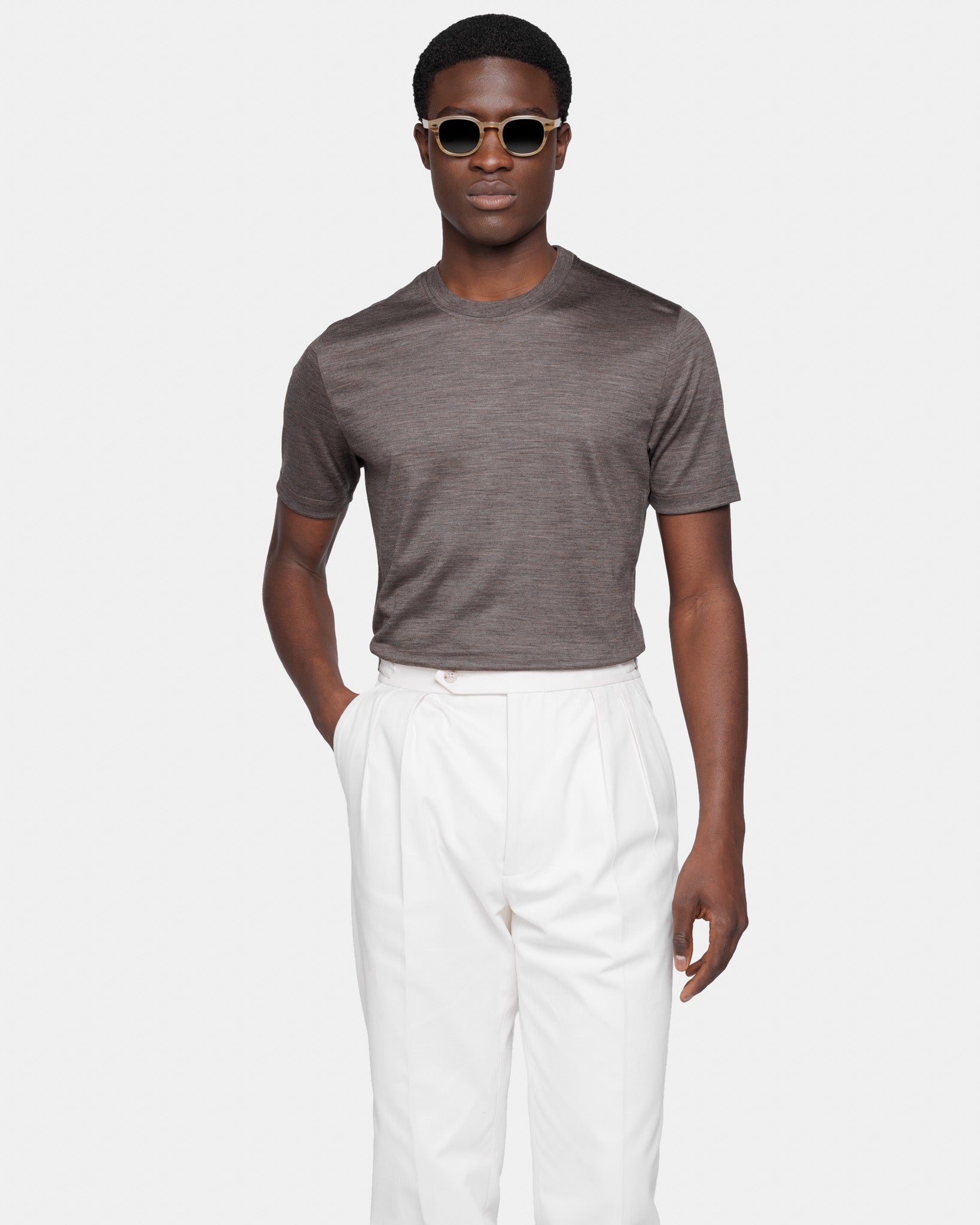 Brown Tech Short Sleeve T-Shirt in Extrafine Merino Wool | Filatori 