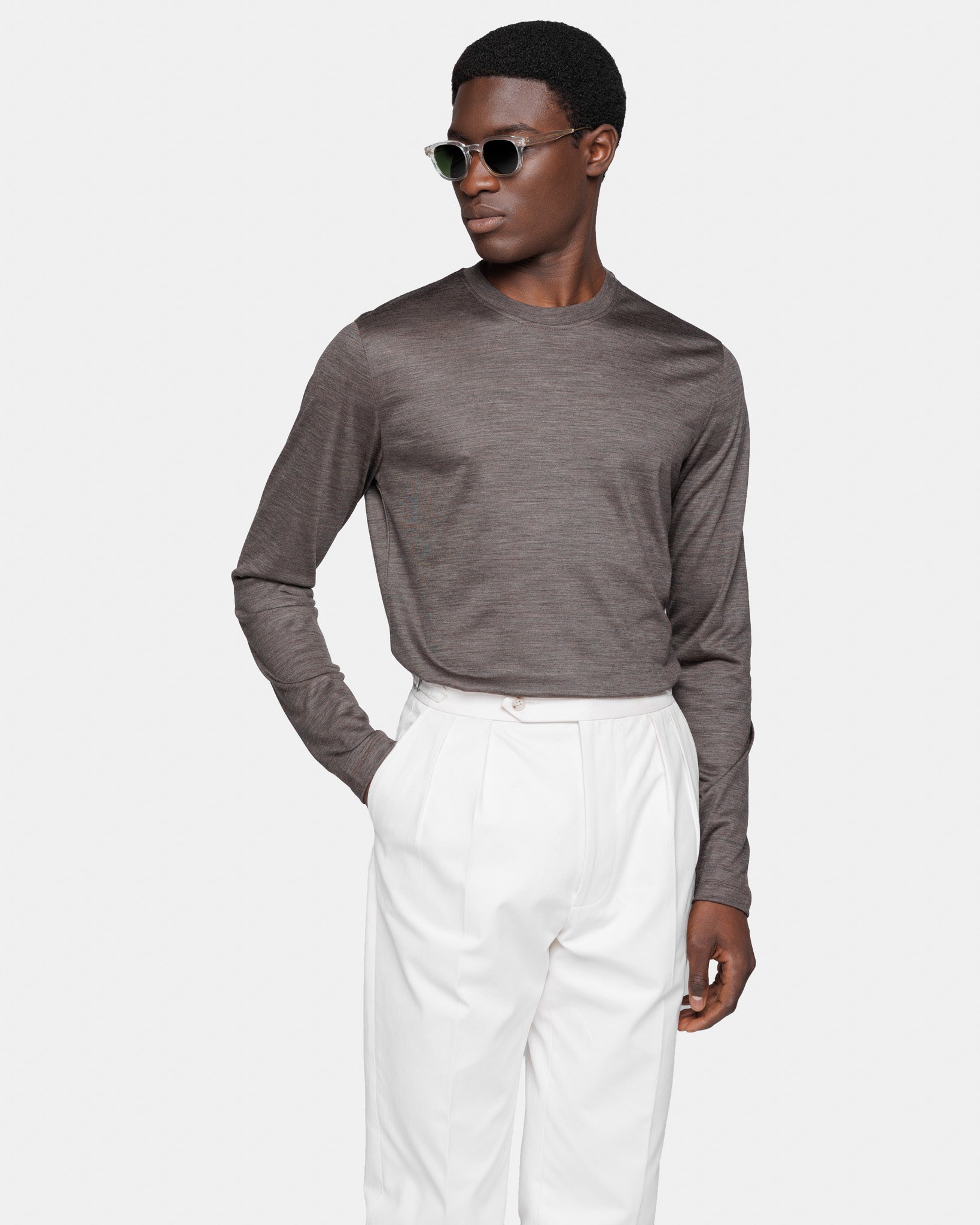 T shirt manica lunga tech tinta unita Brown Lana Merino Extrafine | Filatori