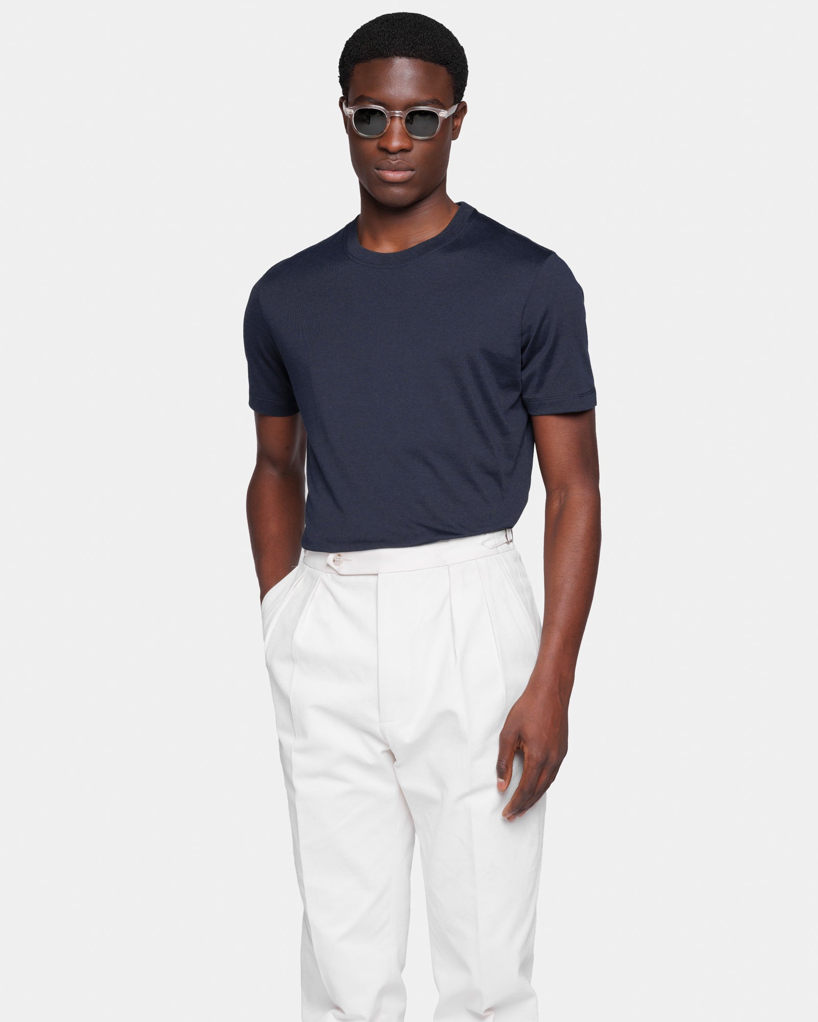 T shirt manica corta soft tinta unita Blu Navy Seta Cotone | Filatori