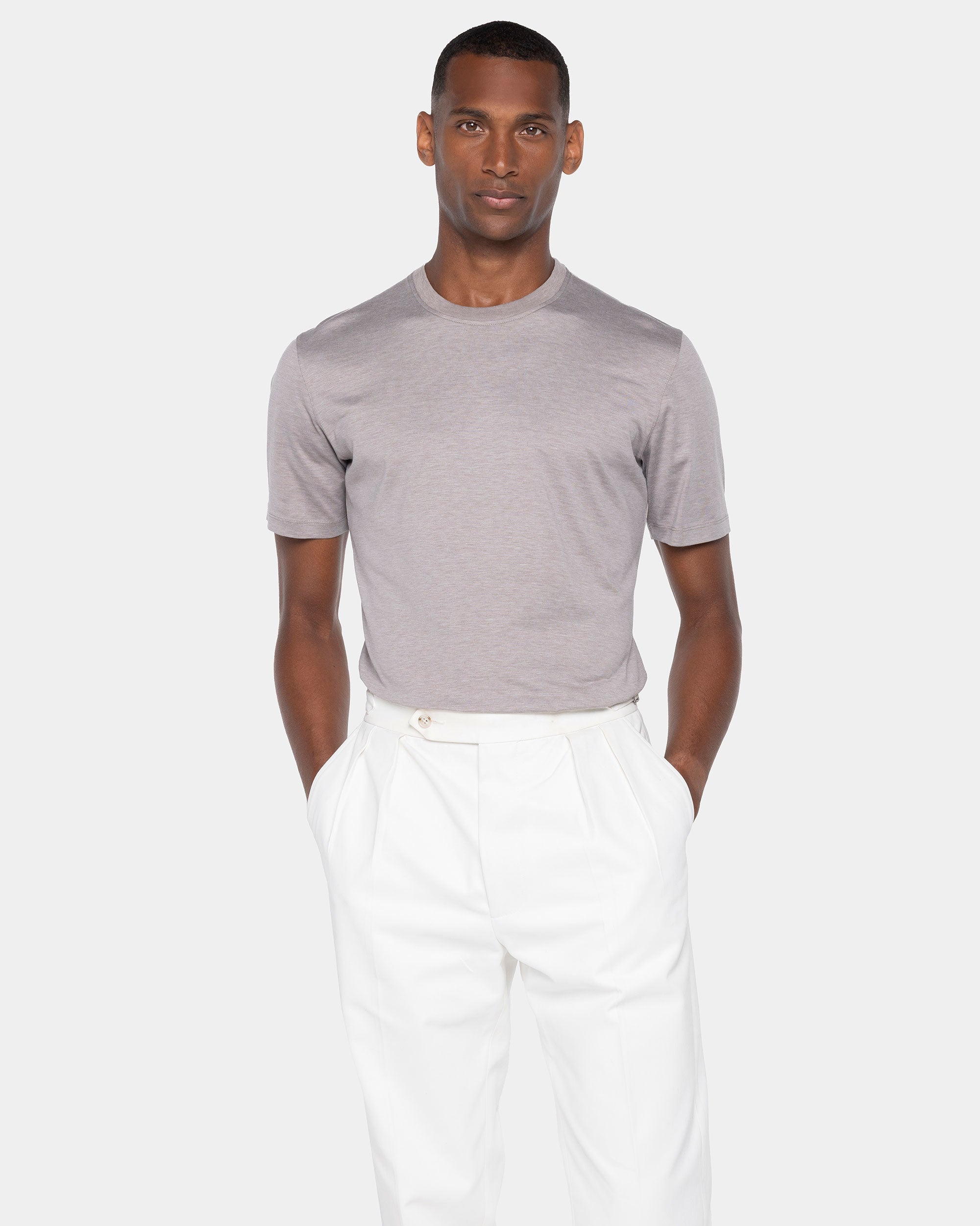 Sand Melange Soft Short Sleeve T-Shirt Silk Cotton | Filatori 